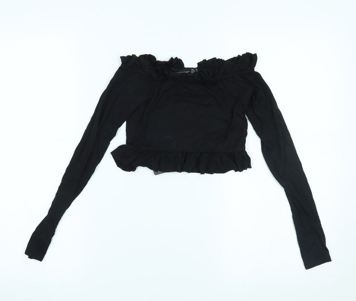 PRETTYLITTLETHING Womens Black   Cropped Blouse Size 6