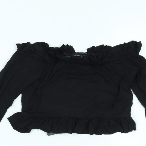 PRETTYLITTLETHING Womens Black   Cropped Blouse Size 6