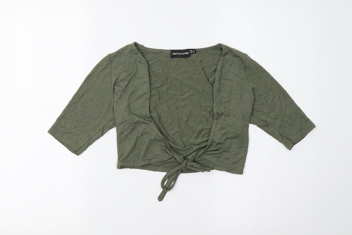 PRETTYLITTLETHING Womens Green   Cropped T-Shirt Size 8