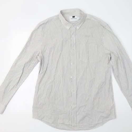 Topman Mens White Striped   Button-Up Size XL
