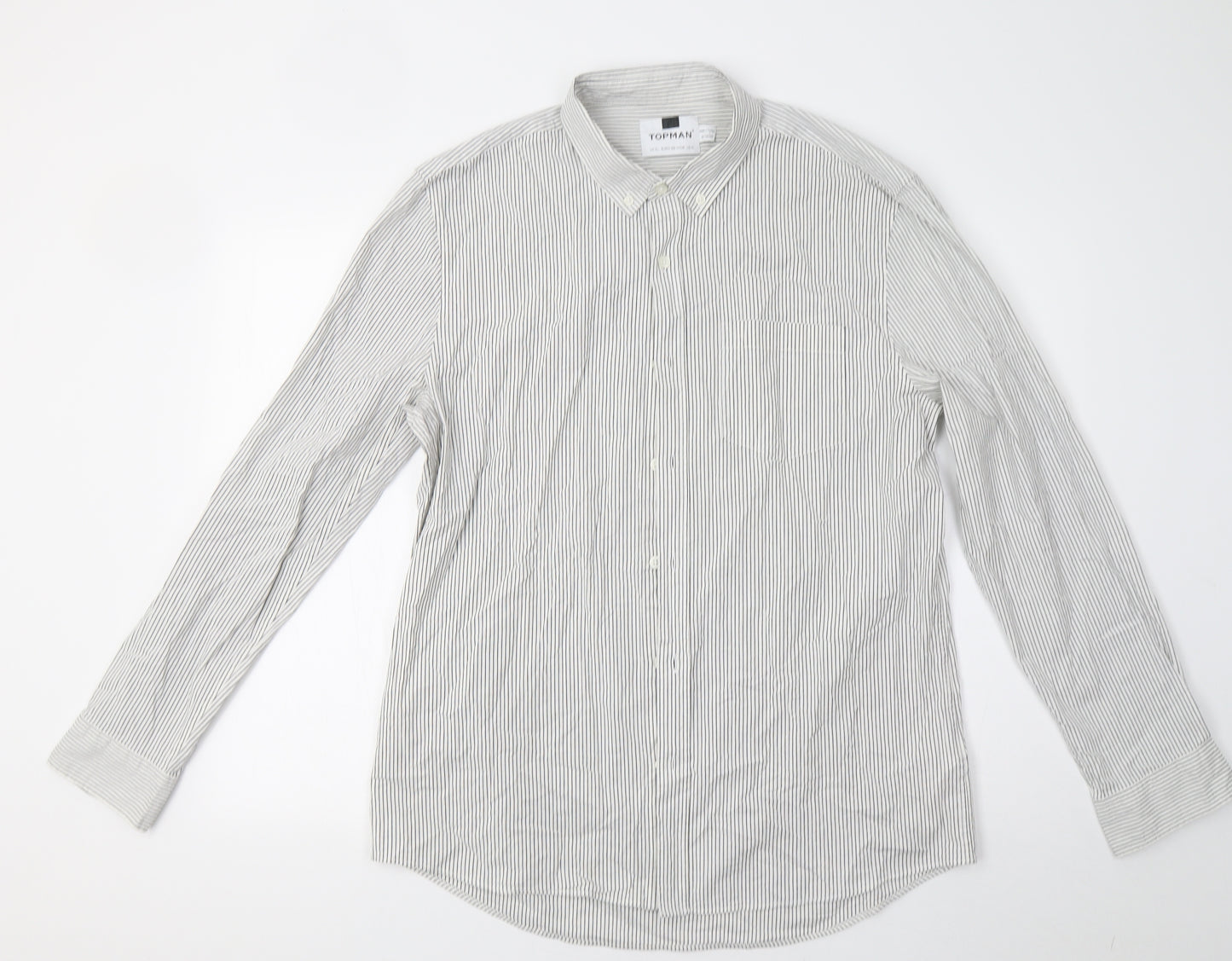 Topman Mens White Striped   Button-Up Size XL