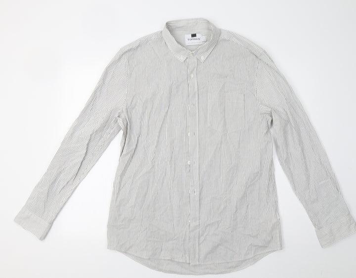 Topman Mens White Striped   Button-Up Size XL