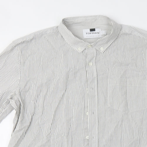 Topman Mens White Striped   Button-Up Size XL