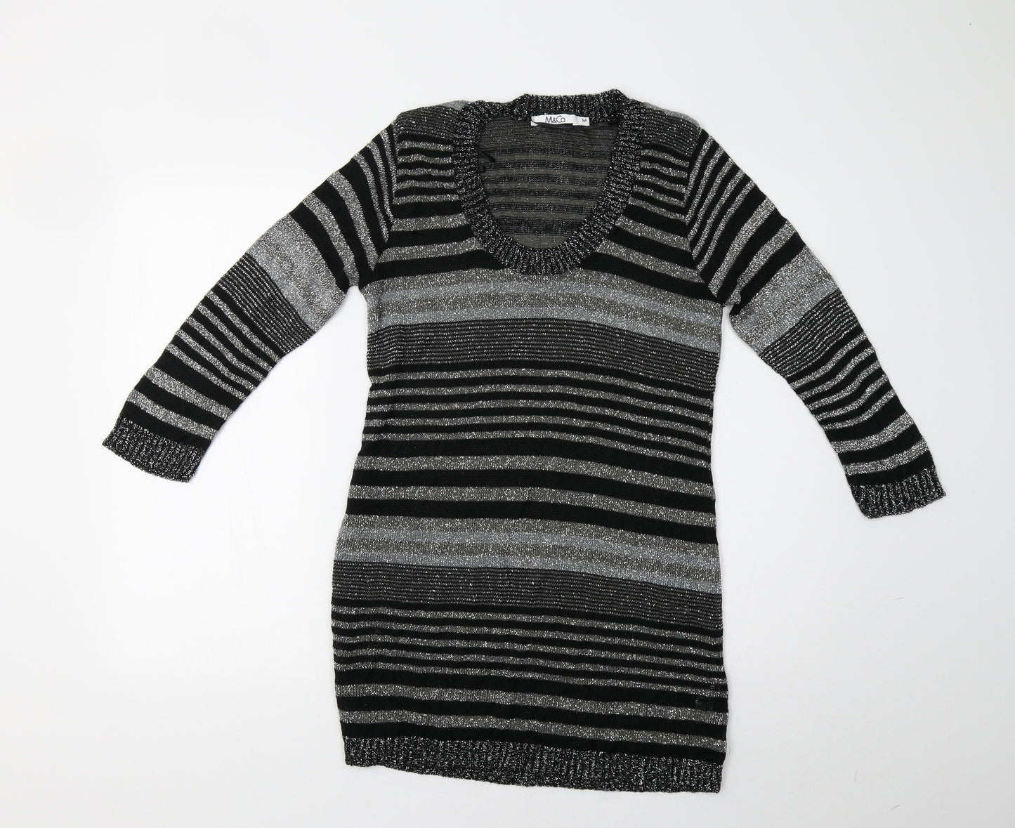 M&Co Womens Grey Striped  Jumper Dress  Size M