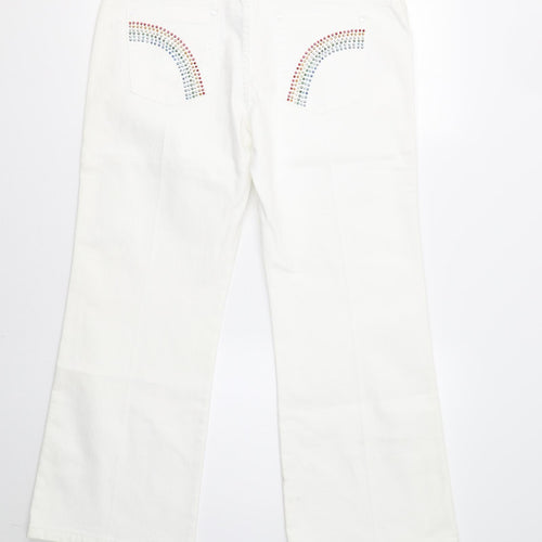 M&S Womens White   Bootcut Jeans Size 14 L27 in - Embellished Pockets