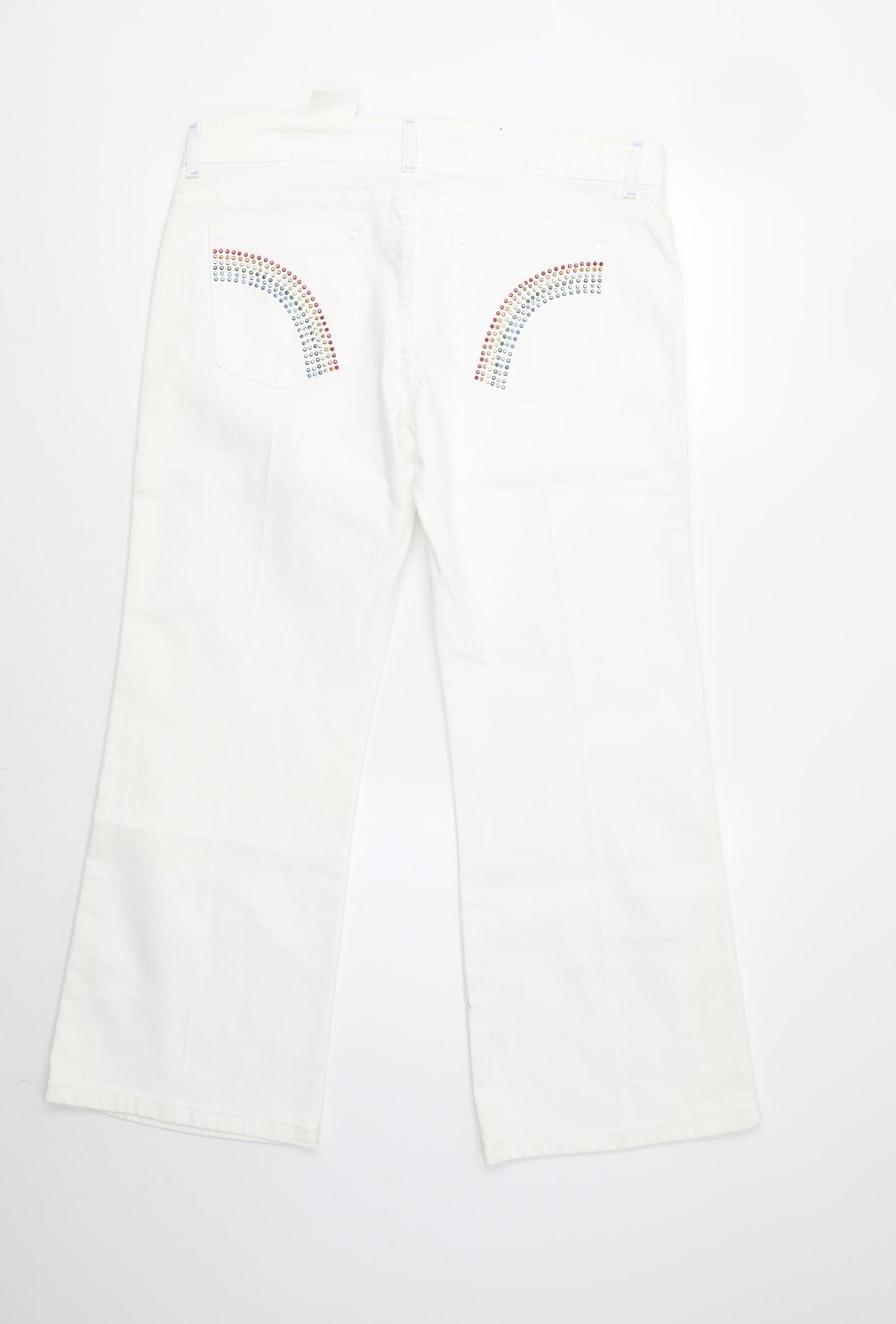 M&S Womens White   Bootcut Jeans Size 14 L27 in - Embellished Pockets