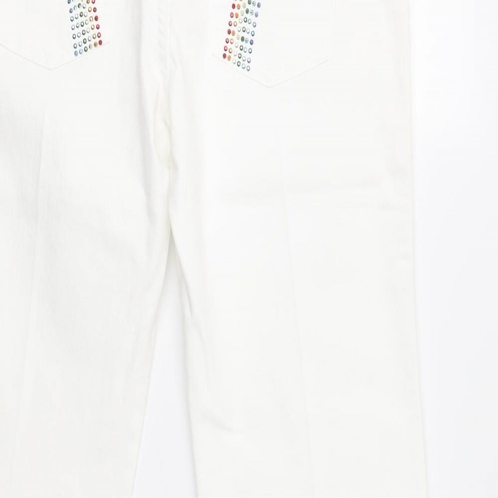 M&S Womens White   Bootcut Jeans Size 14 L27 in - Embellished Pockets