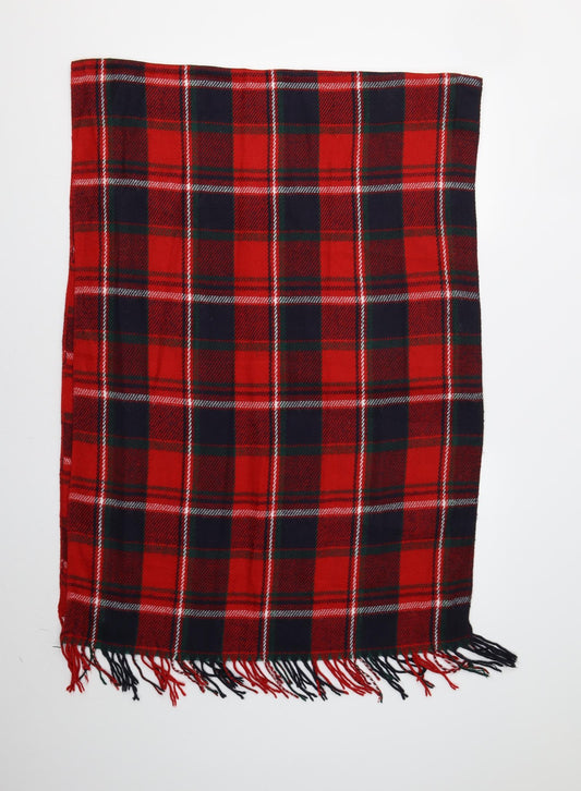 Front view of Preworn women’s red plaid knit shawl/wrap