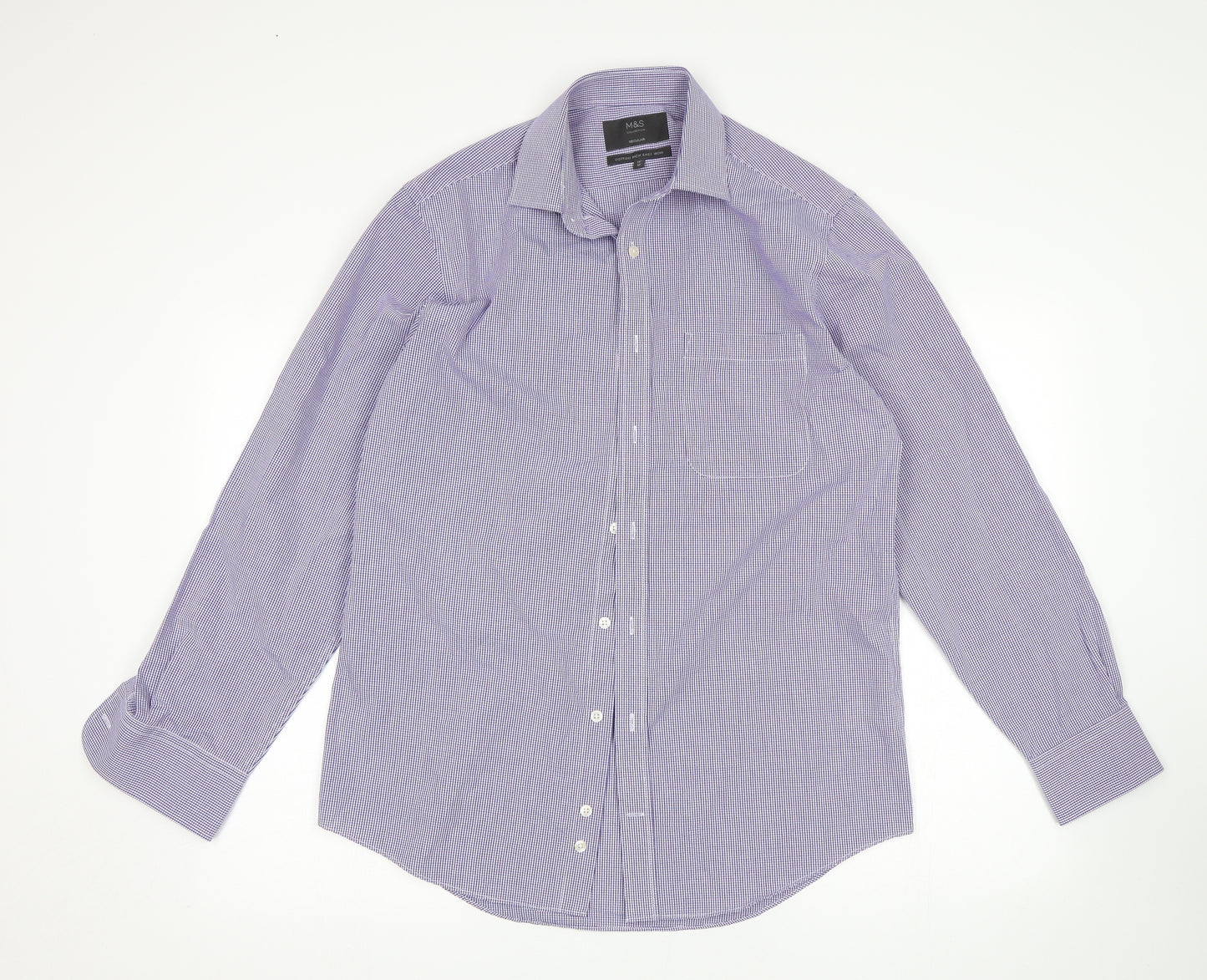 M&S Mens Blue Check   Dress Shirt Size 15