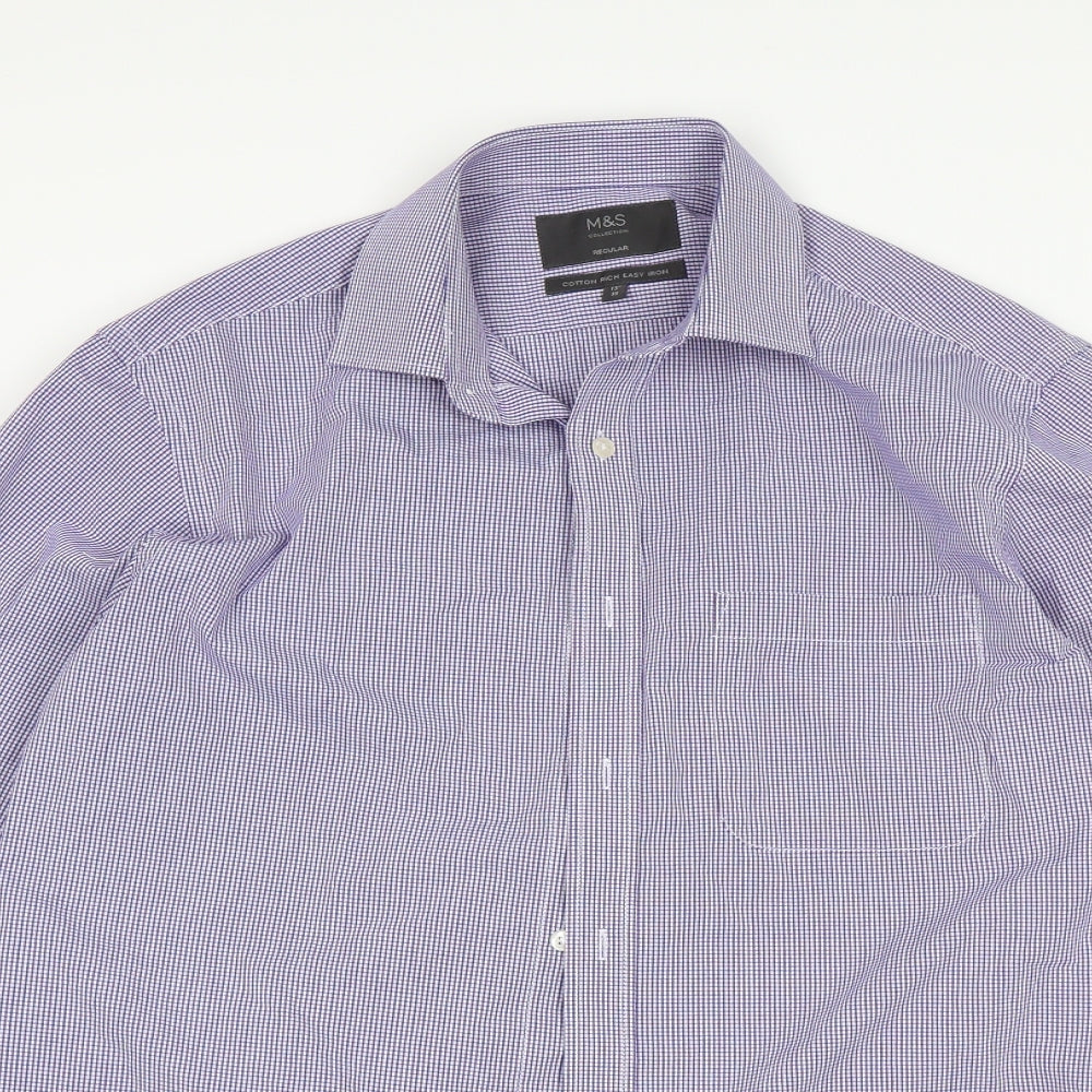 M&S Mens Blue Check   Dress Shirt Size 15