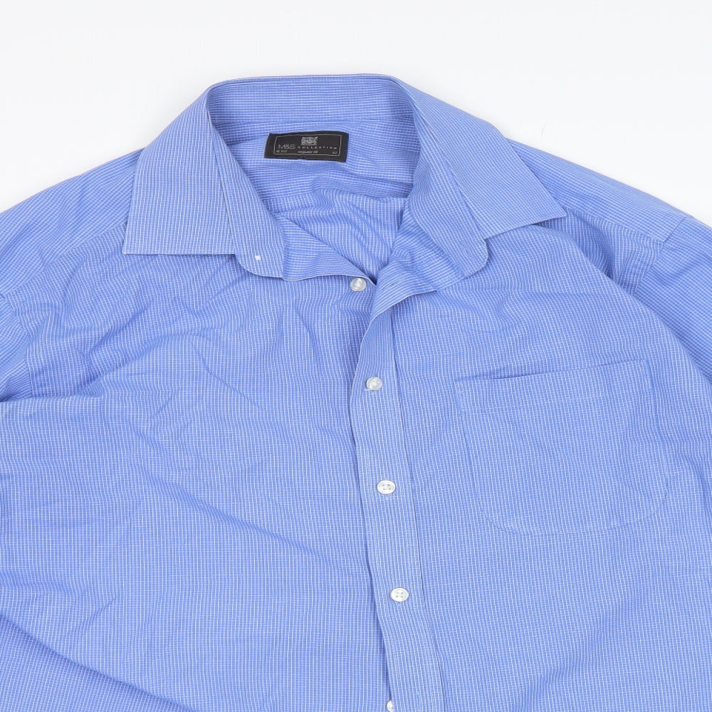 M&S Mens Blue Check   Dress Shirt Size 16.5