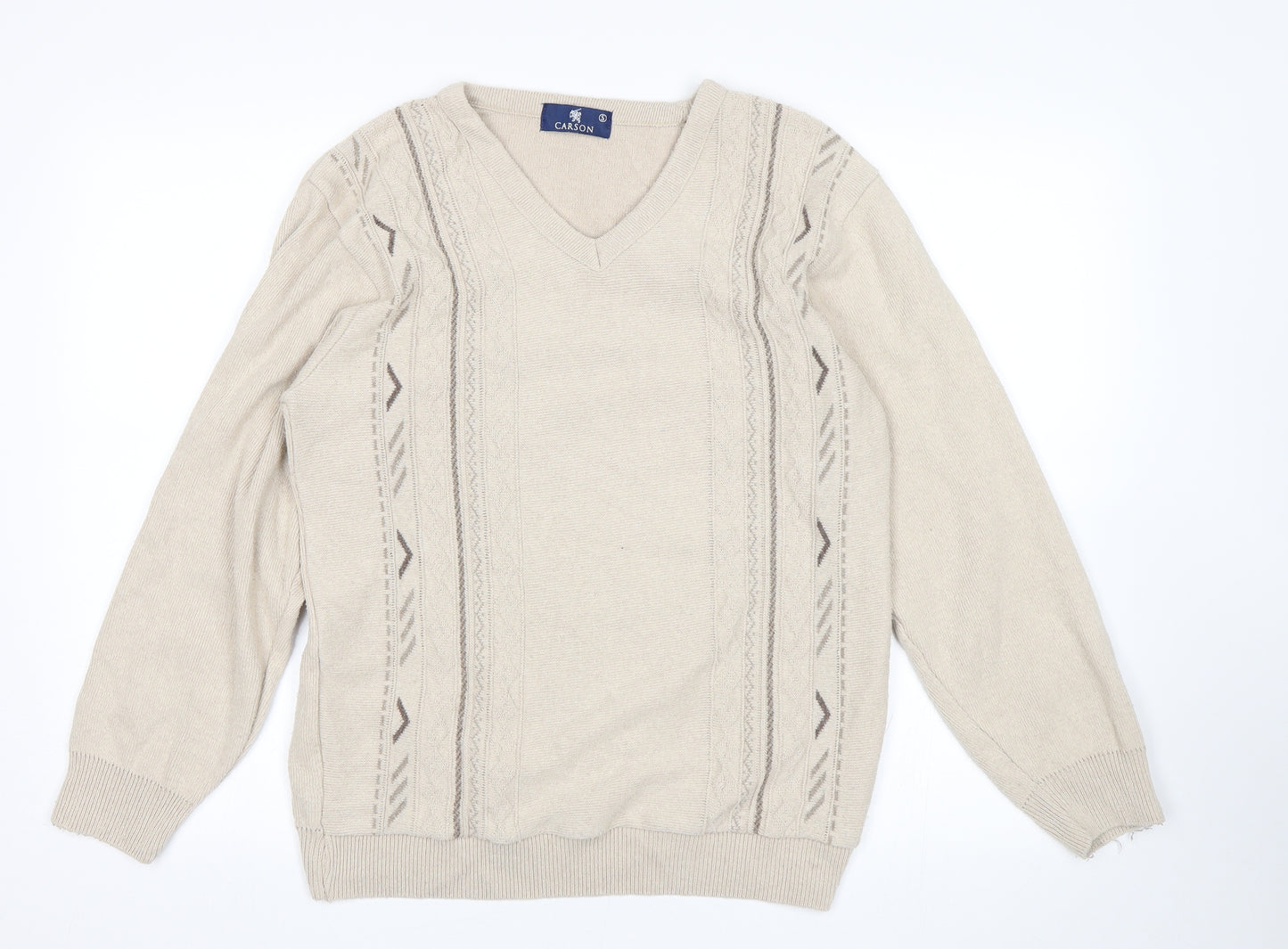 Carson Mens Beige   Pullover Jumper Size S