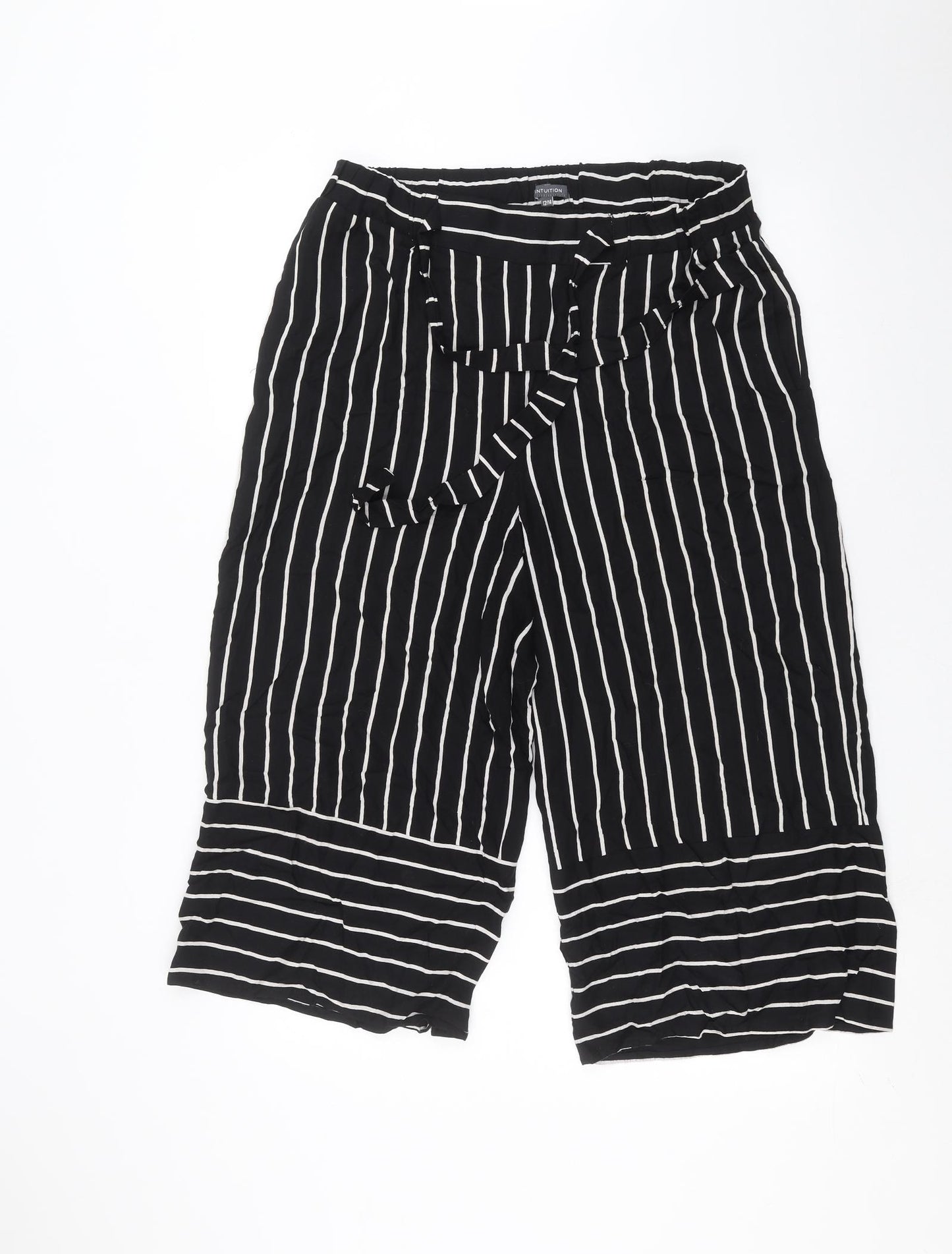 INTUITION Womens Black Striped  Cropped Trousers Size 12 L20 in