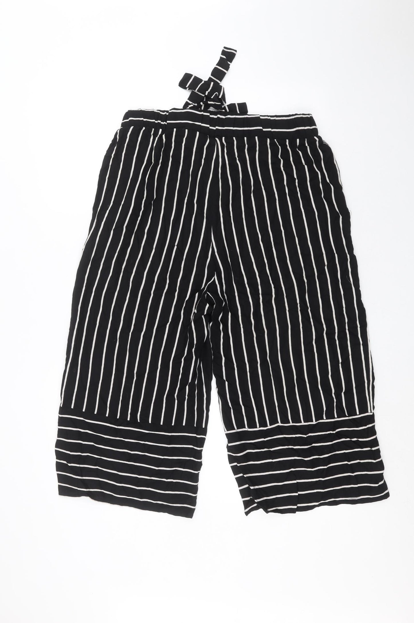 INTUITION Womens Black Striped  Cropped Trousers Size 12 L20 in