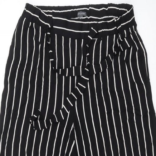 INTUITION Womens Black Striped  Cropped Trousers Size 12 L20 in