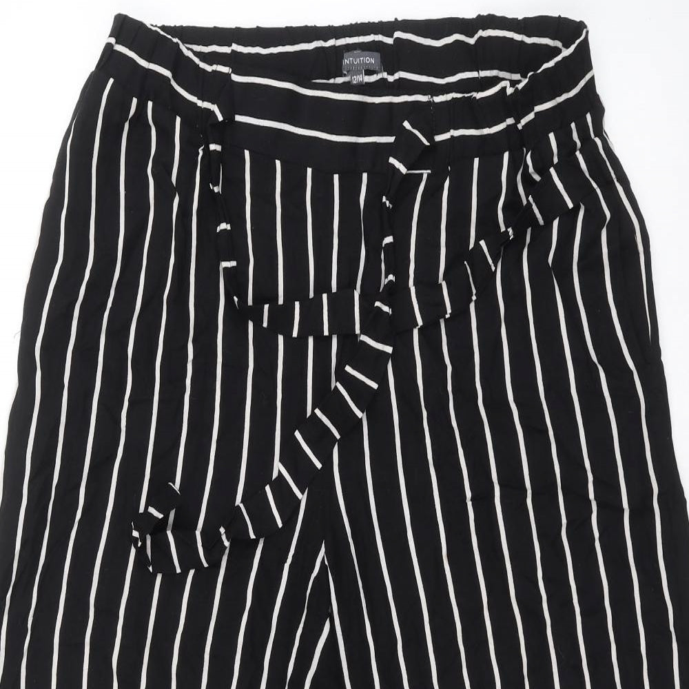 INTUITION Womens Black Striped  Cropped Trousers Size 12 L20 in