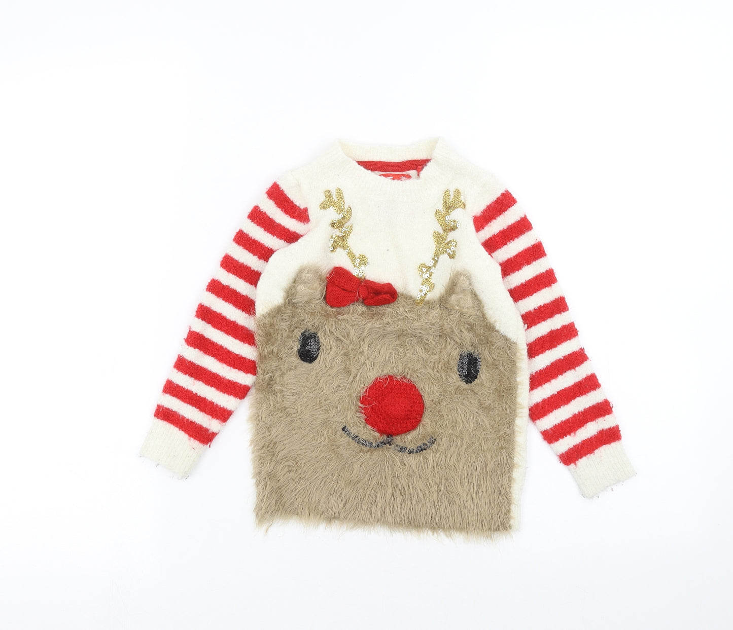 TU Girls White Striped  Pullover Jumper Size 4 Years