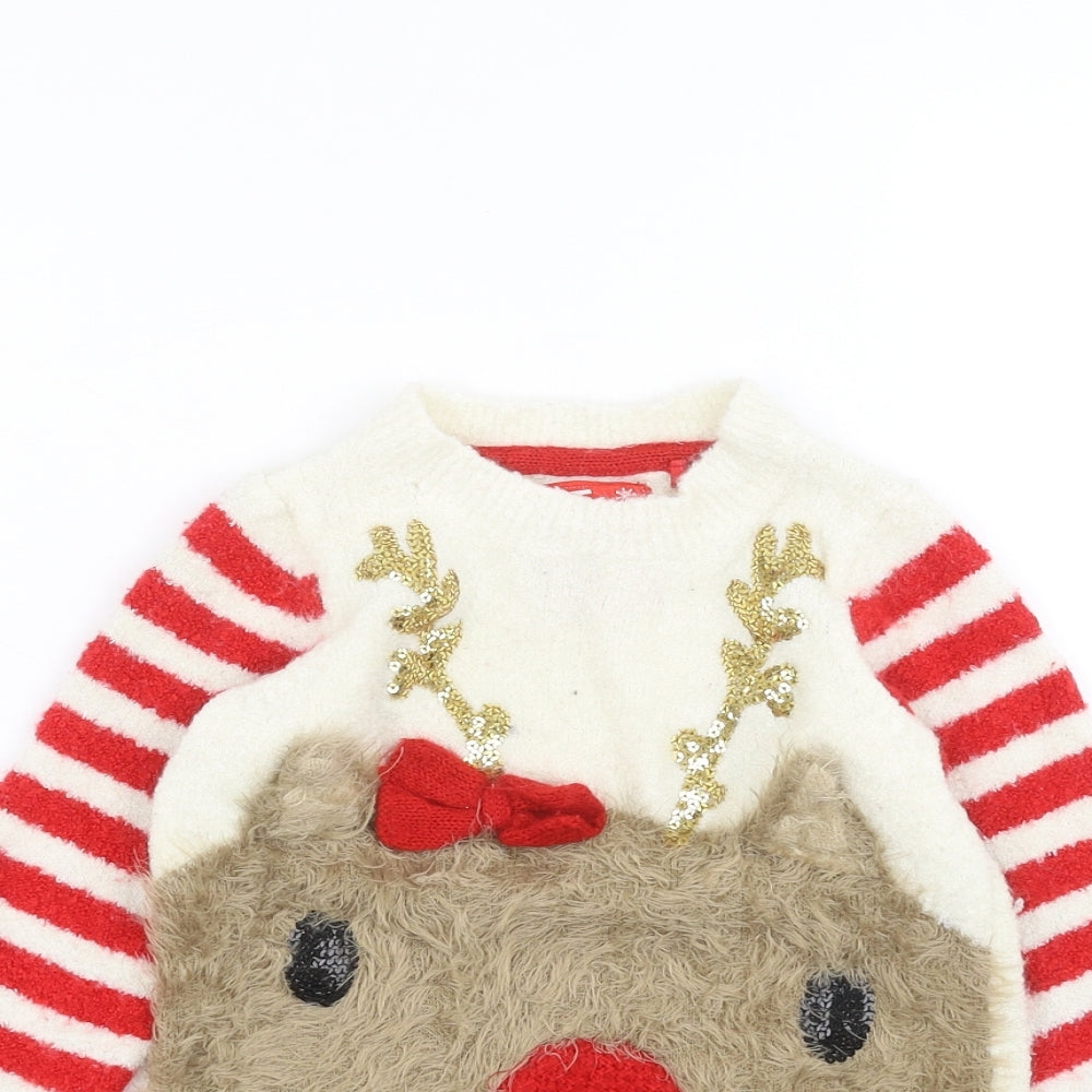 TU Girls White Striped  Pullover Jumper Size 4 Years