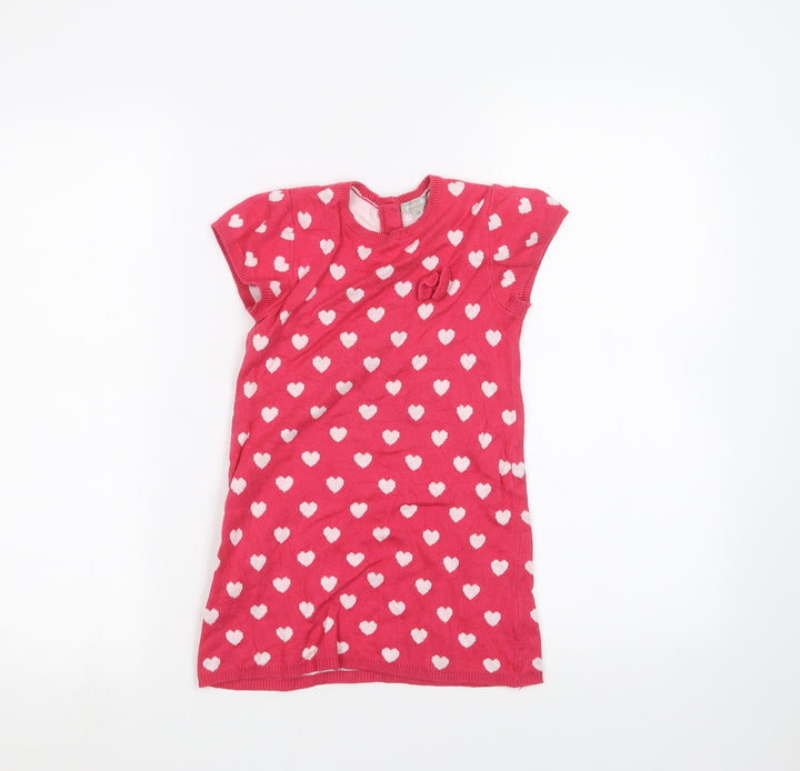 Preworn Girls Pink Polka Dot  Pullover Jumper Size 4 Years