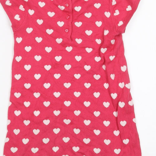 Preworn Girls Pink Polka Dot  Pullover Jumper Size 4 Years