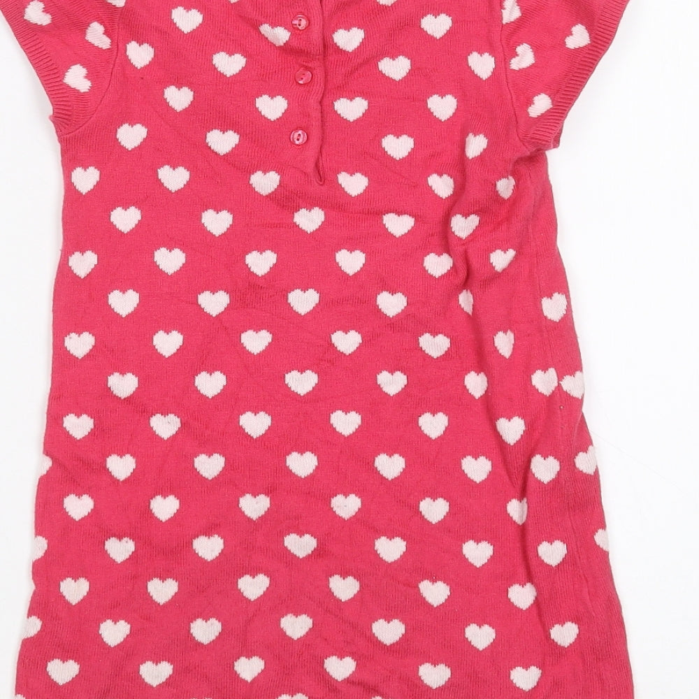 Preworn Girls Pink Polka Dot  Pullover Jumper Size 4 Years