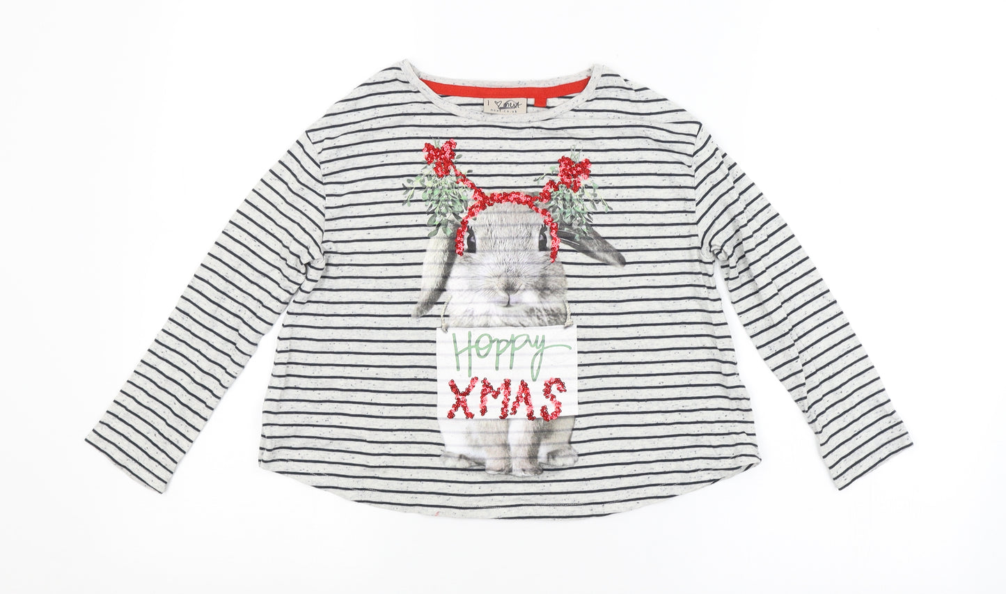 NEXT Girls Multicoloured Striped  Basic T-Shirt Size 6 Years  - CHRISTMAS