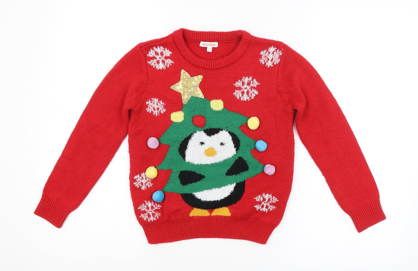 BLUEZOO Girls Red   Pullover Jumper Size 6-7 Years  - PENGUIN, CHRISTMAS