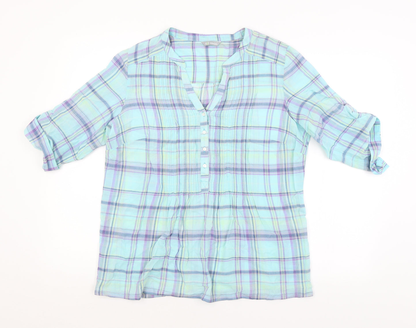 M&S Womens Blue Check  Basic Blouse