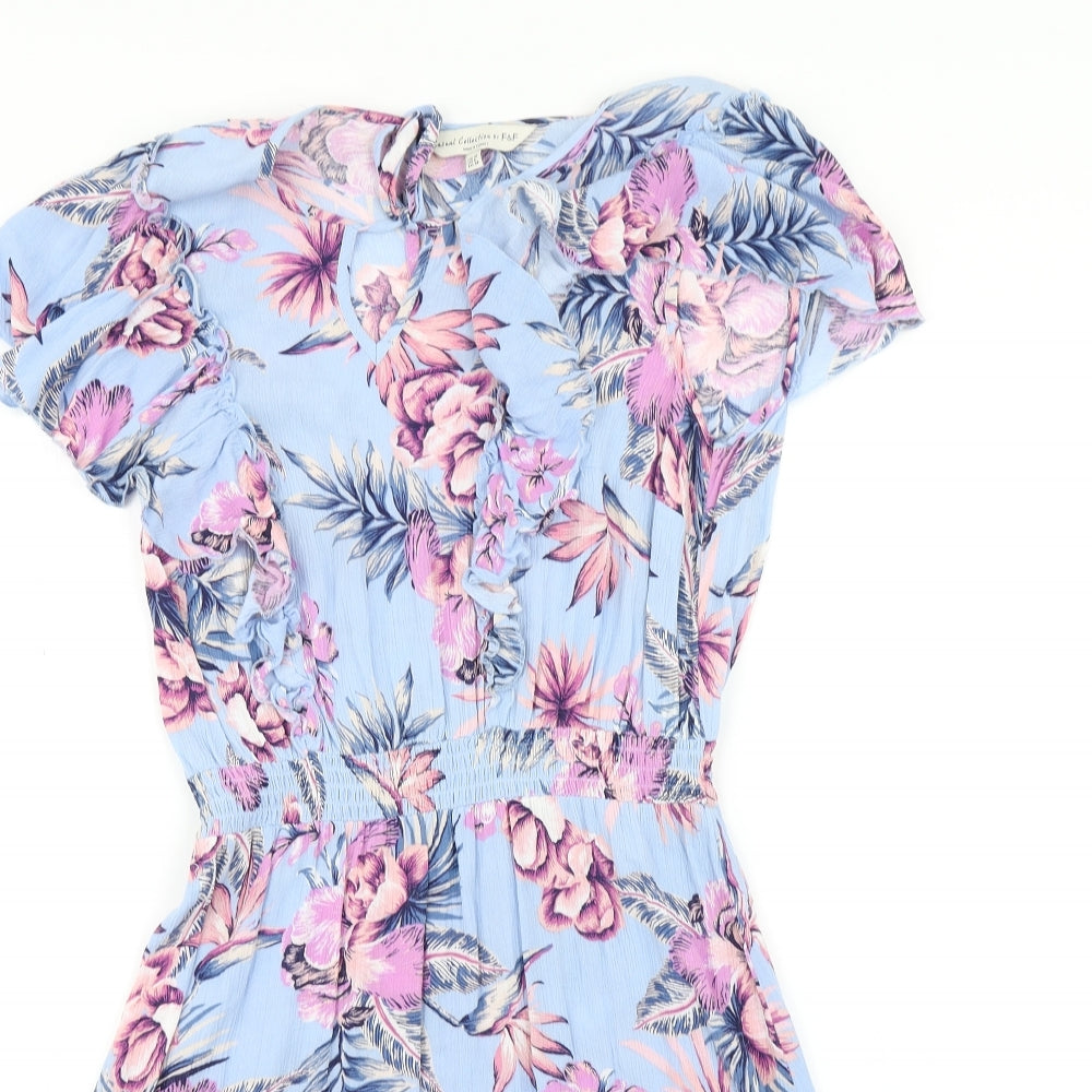 F&F Womens Blue Floral  Fit & Flare  Size 10