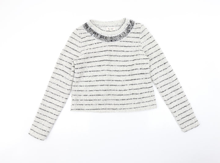 New Look Womens White Striped  Pullover Jumper Size 14