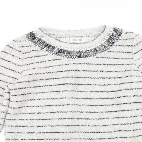 New Look Womens White Striped  Pullover Jumper Size 14