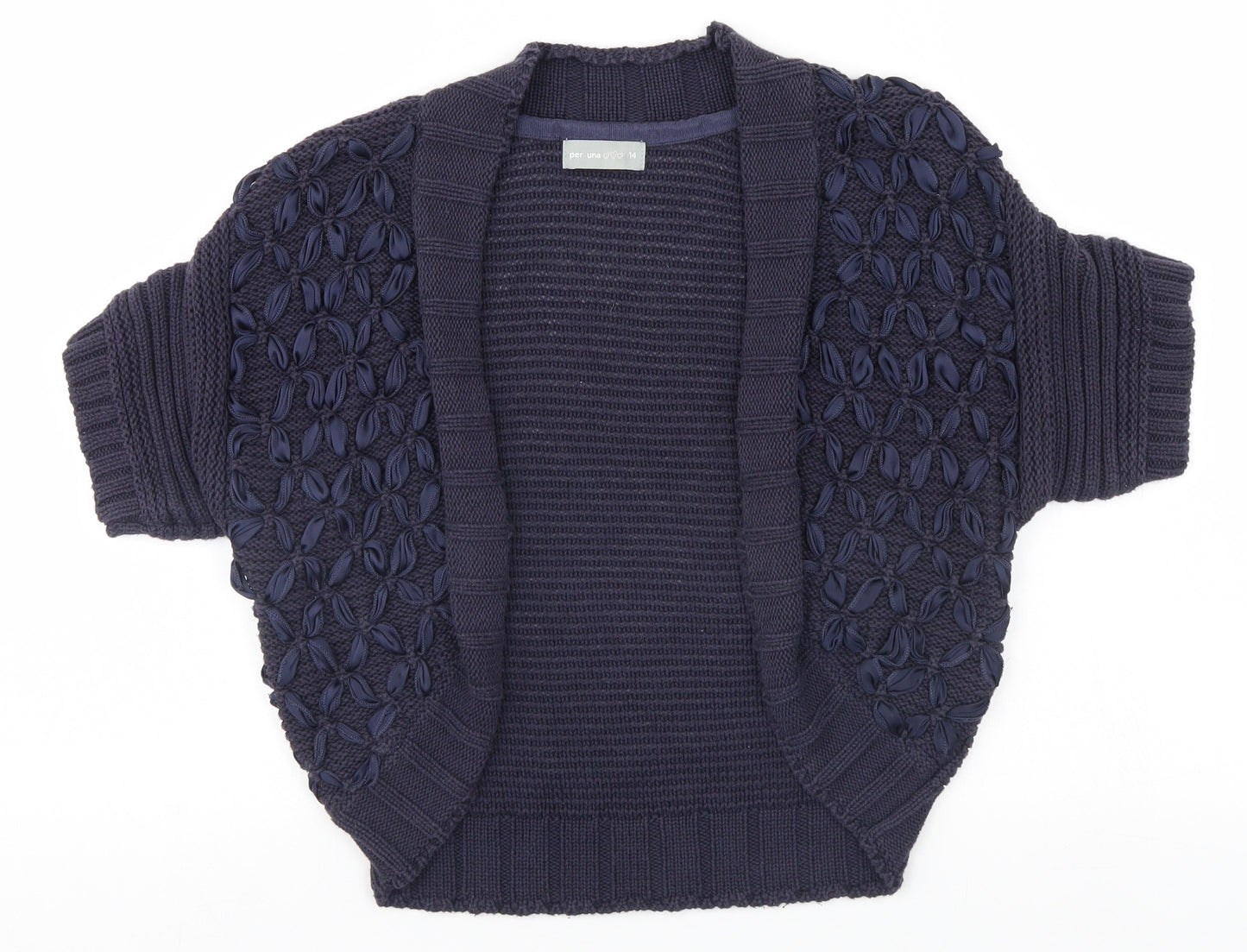 Per Una Womens Blue Geometric  Cardigan Jumper Size 14