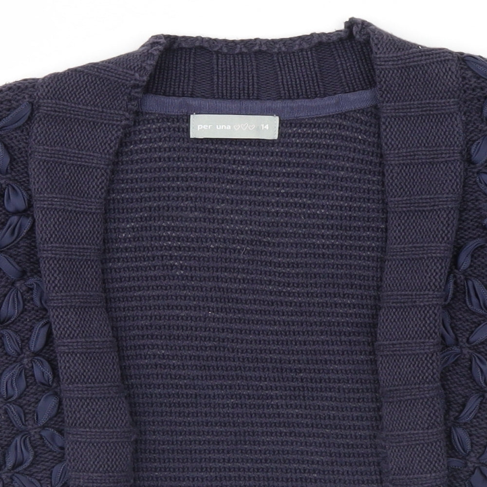Per Una Womens Blue Geometric  Cardigan Jumper Size 14