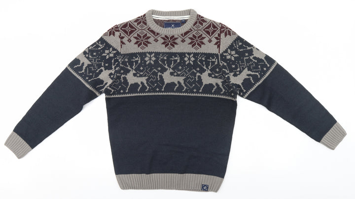 James Darby Mens Blue Fair Isle Pullover Sweatshirt - Christmas