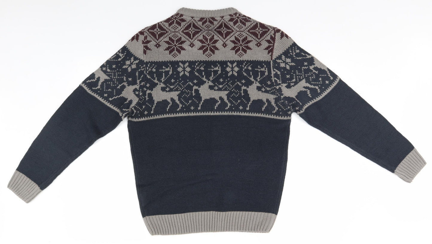 James Darby Mens Blue Fair Isle  Pullover Sweatshirt   - Christmas