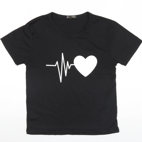 Zsiibo Womens Black   Basic T-Shirt Size S  - Heart