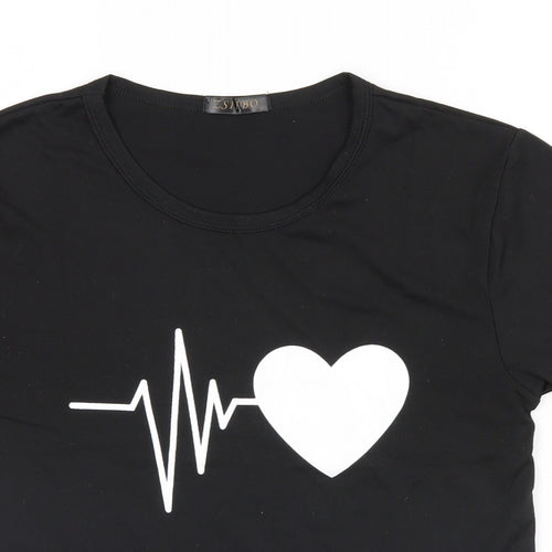 Zsiibo Womens Black   Basic T-Shirt Size S  - Heart