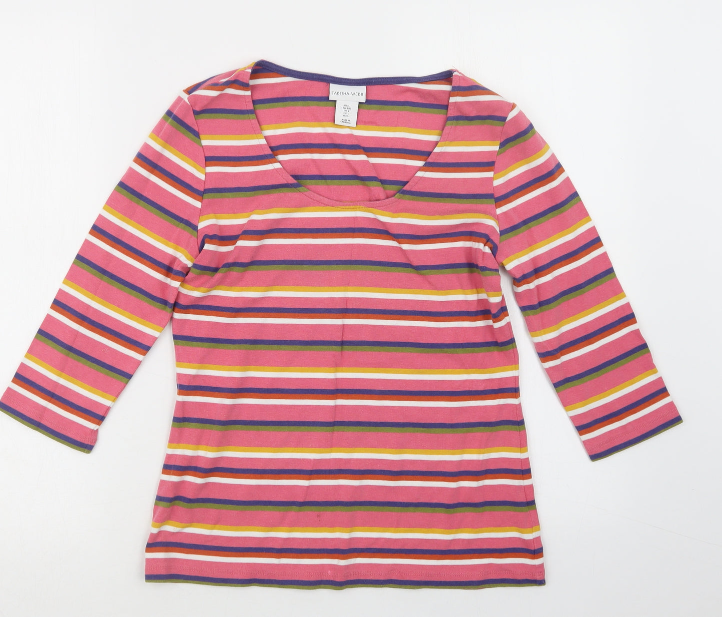 Tabitha Webb Womens Pink Striped  Basic T-Shirt Size L