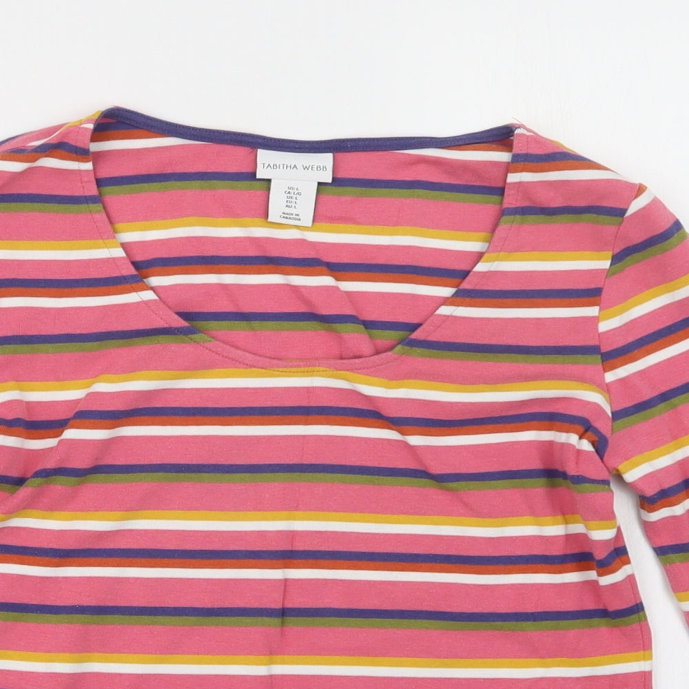 Tabitha Webb Womens Pink Striped  Basic T-Shirt Size L