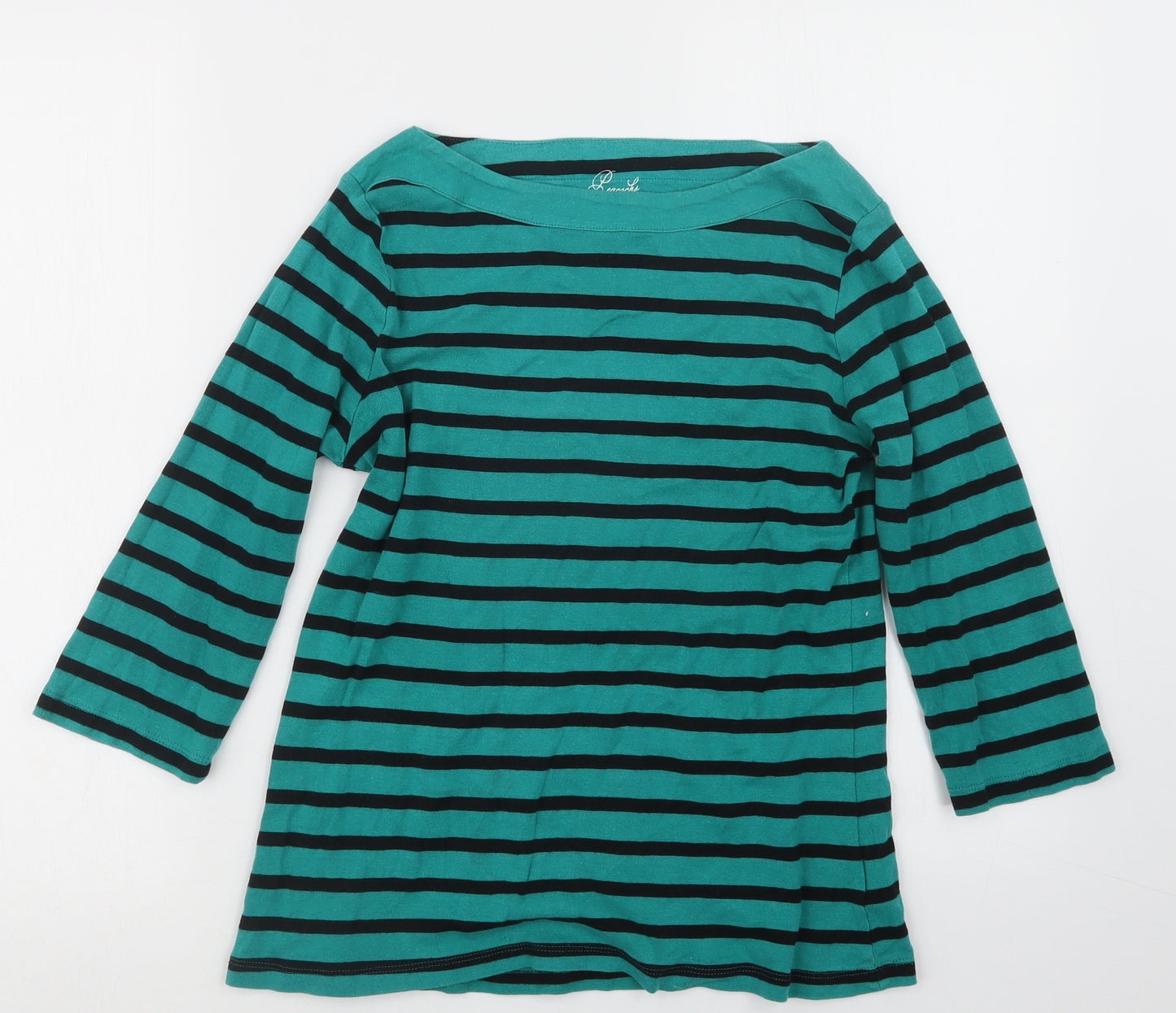 Peacocks Womens Green Striped  Basic T-Shirt Size 14