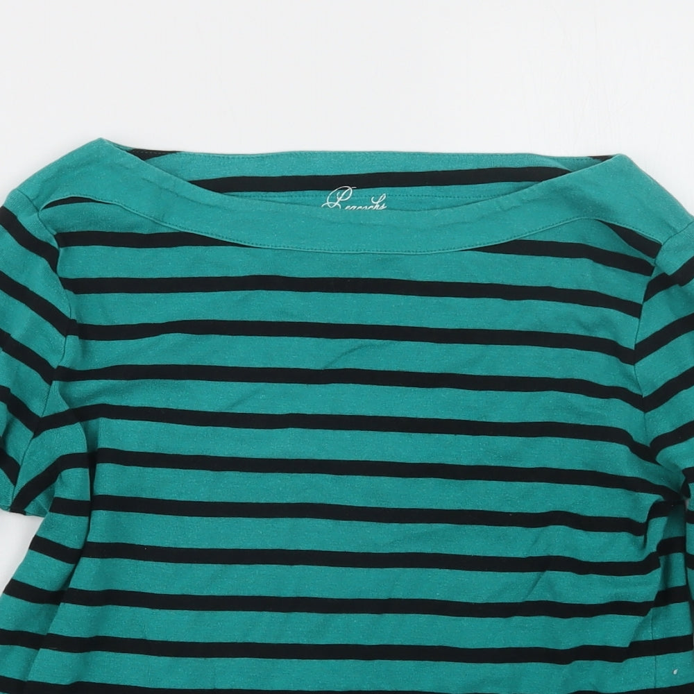 Peacocks Womens Green Striped  Basic T-Shirt Size 14