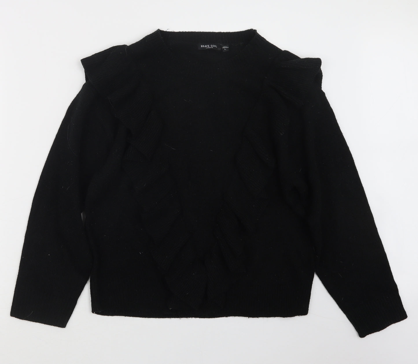 Brave Soul Womens Black  Knit Pullover Jumper Size L