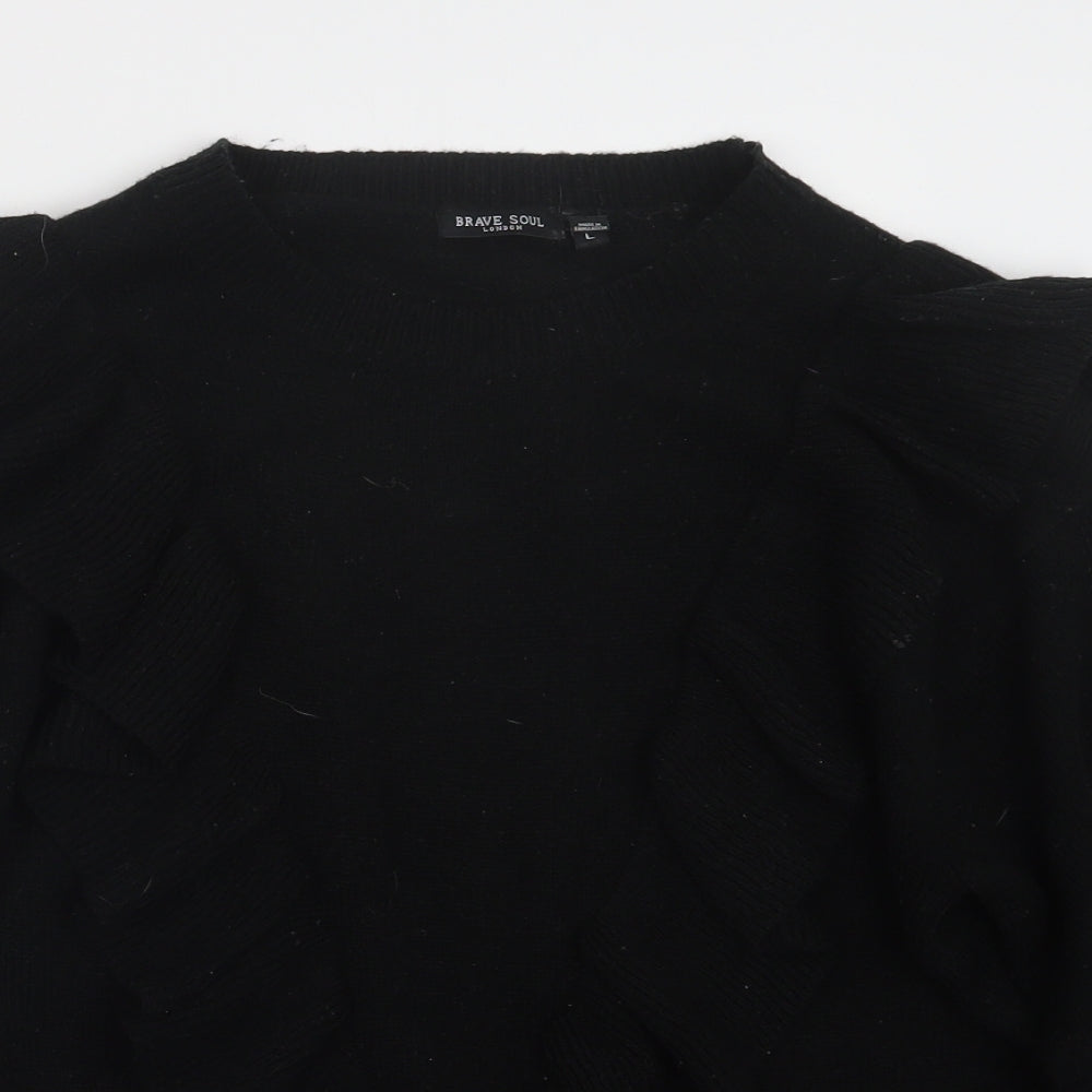Brave Soul Womens Black  Knit Pullover Jumper Size L