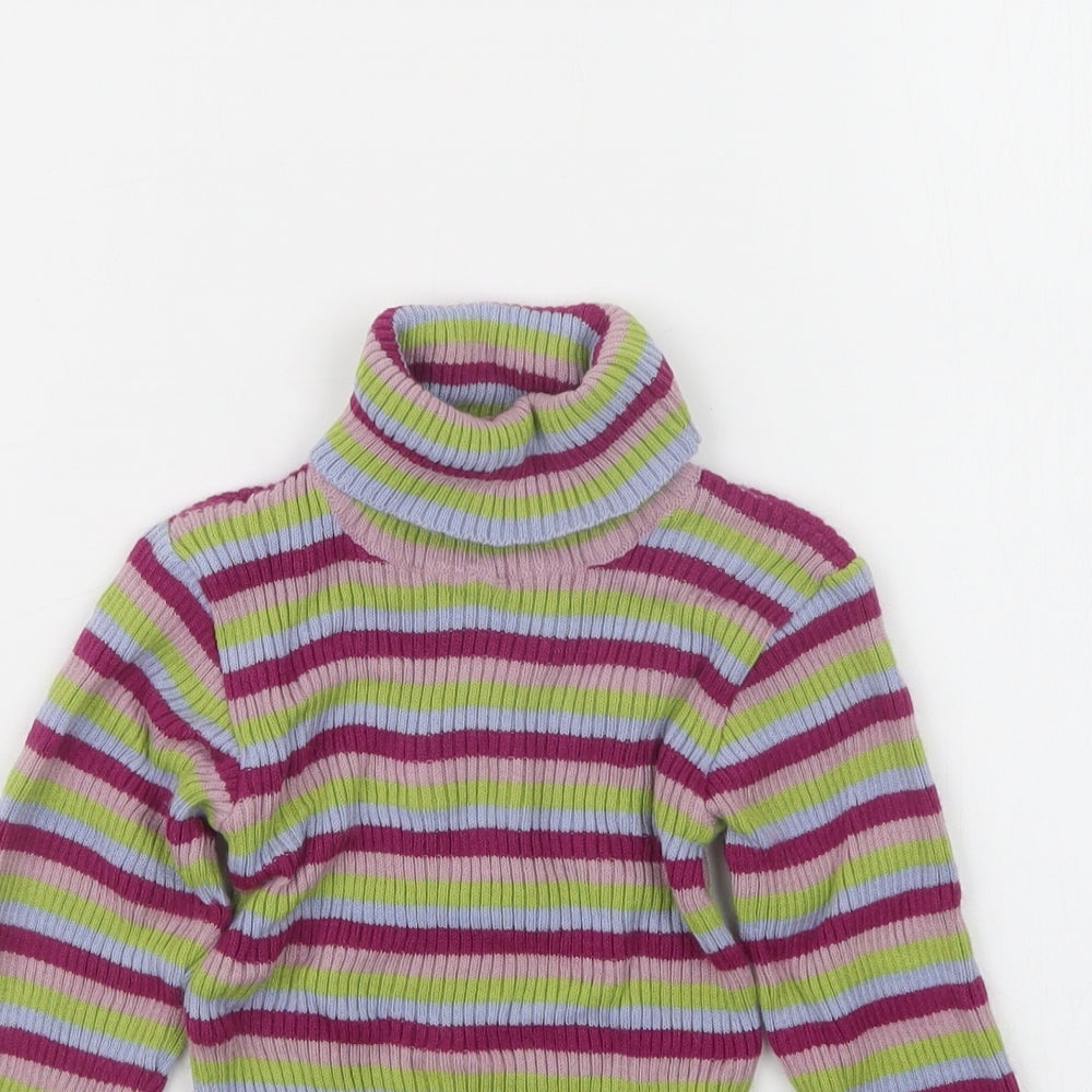 Preworn Girls Purple Striped  Pullover Jumper Size 4 Years
