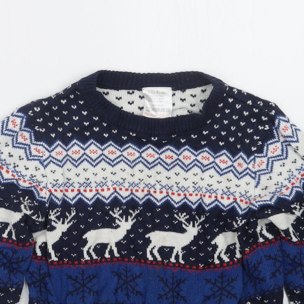 Lily & Dan Boys Blue Geometric Knit Pullover Jumper Size 7-8 Years  - Christmas