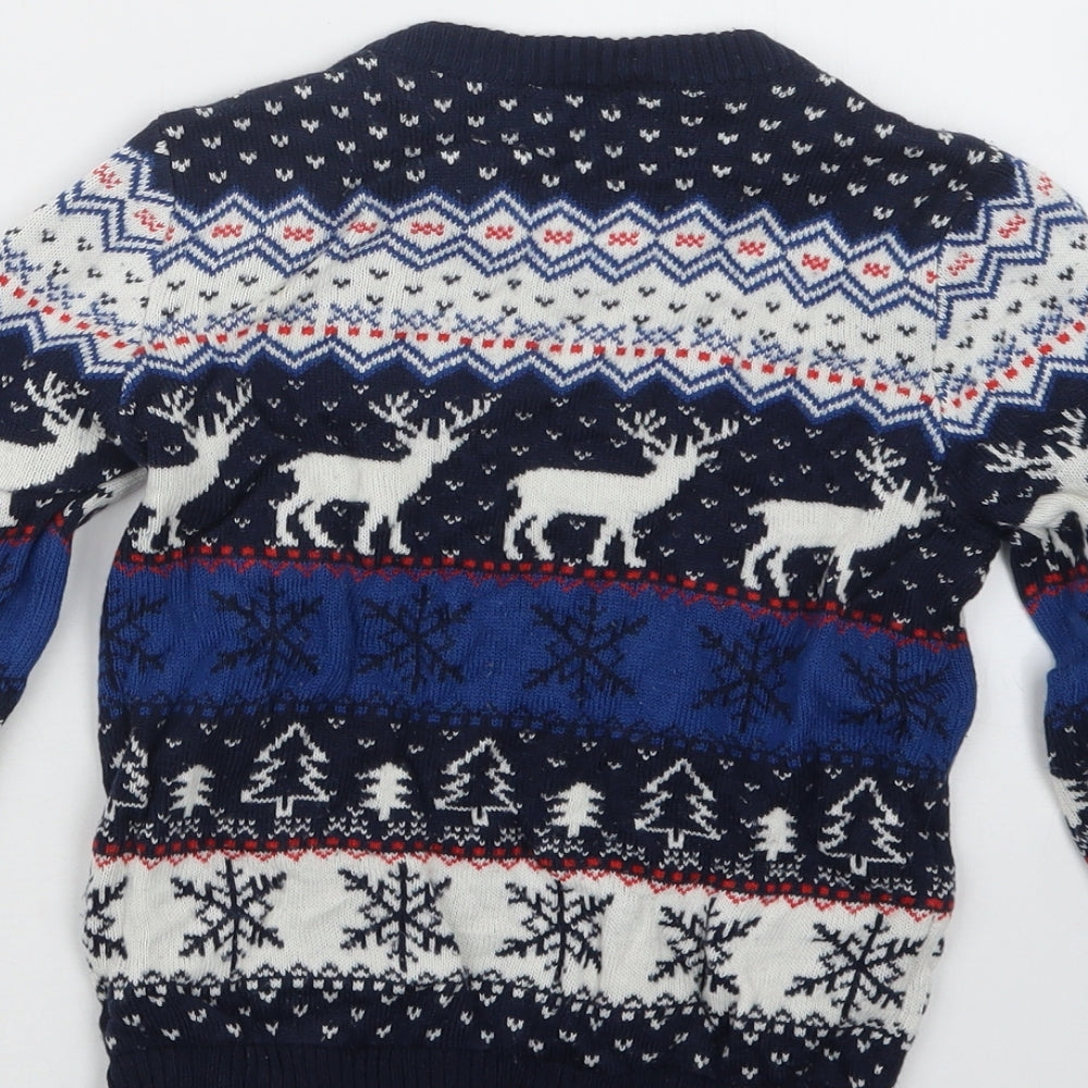 Lily & Dan Boys Blue Geometric Knit Pullover Jumper Size 7-8 Years  - Christmas