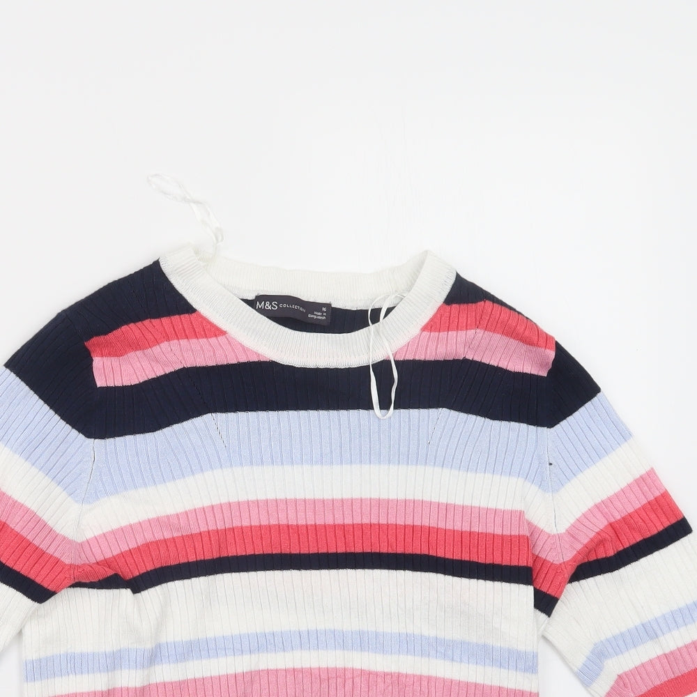 Marks and Spencer Womens Blue Striped  Pullover Jumper Size 16