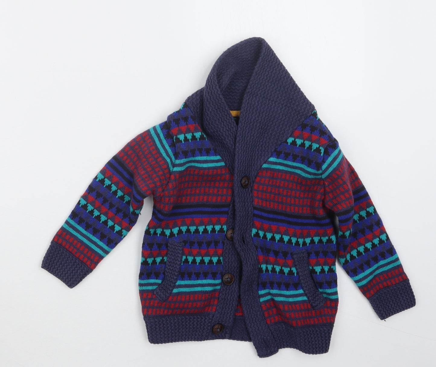 Autograph Boys Blue Geometric Knit Cardigan Jumper Size 18-24 Months