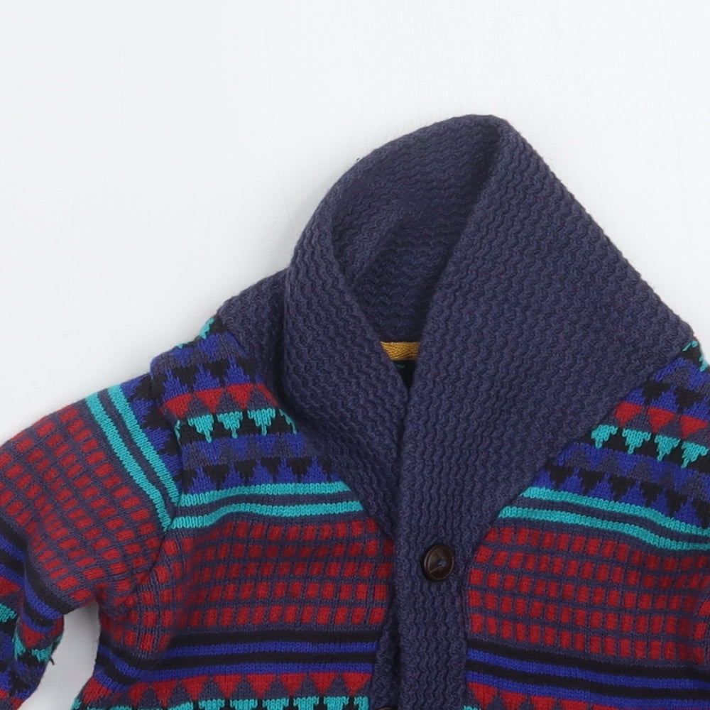 Autograph Boys Blue Geometric Knit Cardigan Jumper Size 18-24 Months