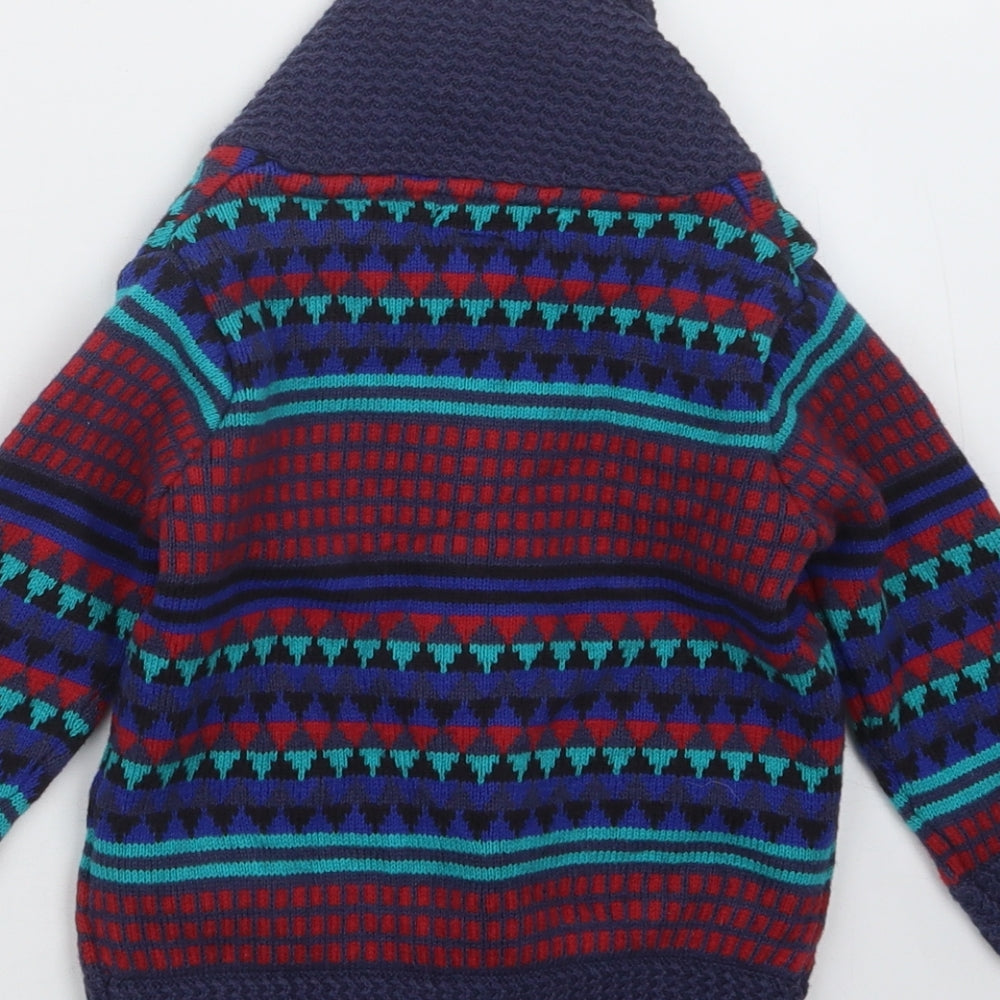Autograph Boys Blue Geometric Knit Cardigan Jumper Size 18-24 Months